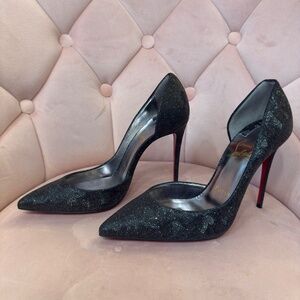 Christian Louboutin Red Bottoms Black Glitter Iriza Heels 36 NEW